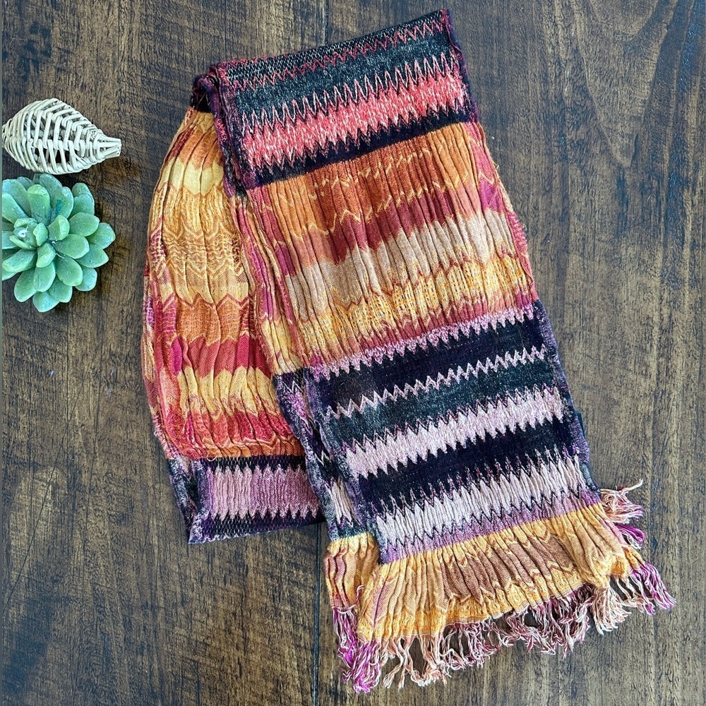 KRISH | Wool Blend Colorful Boho Tole Froissee Zigzag Scarf